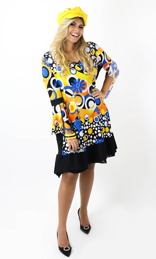 70s Vestido estampado preto 